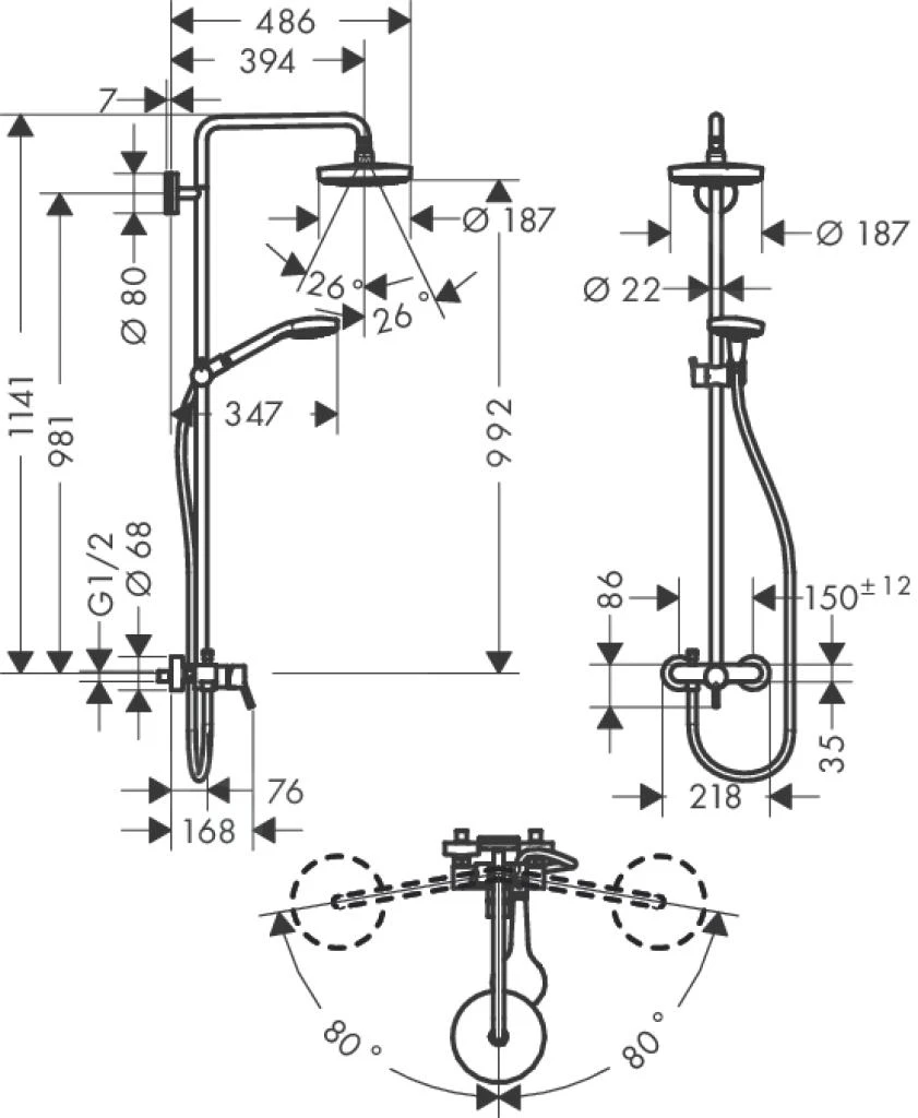 Hansgrohe Croma Select S - Duschsäule 180 2jet Mit Einhandmischer, Weiß / Verchromt 27255400 2 Hansgrohe Croma Select S - Duschsäule 180 2jet Mit Einhandmischer, Weiß / Verchromt 27255400 – Bild 2
