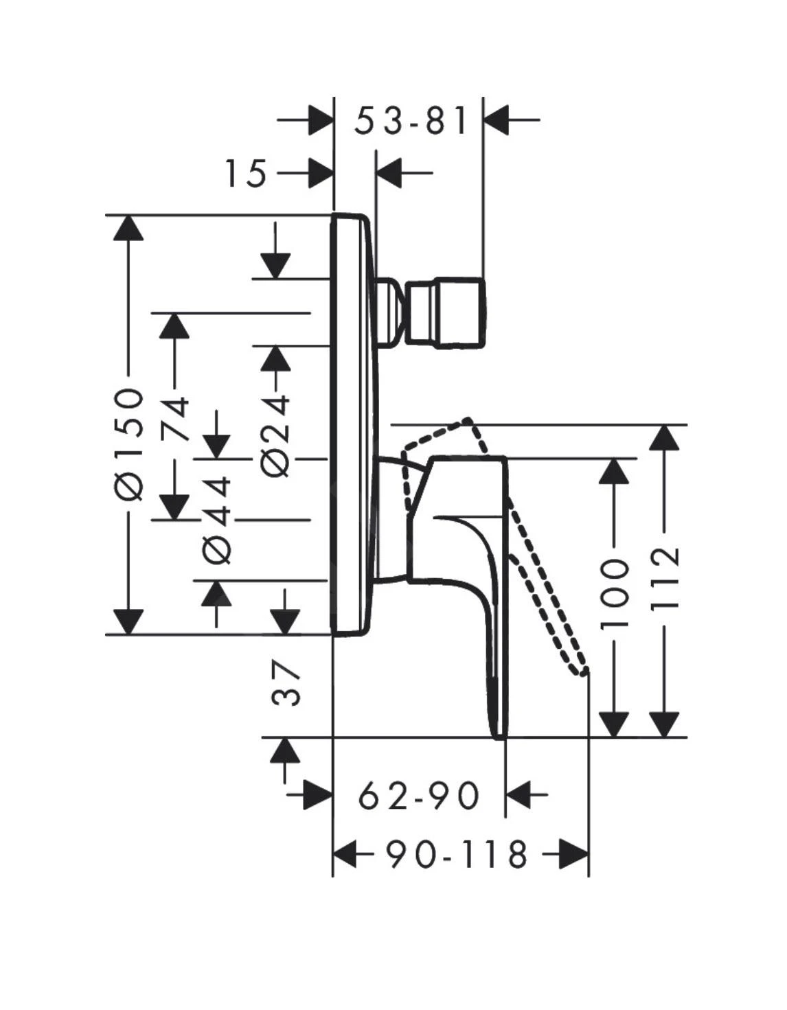 Hansgrohe Rebris S - Unterputz-Badewannenarmatur, Schwarz Matt 72467670 2 Hansgrohe Rebris S - Unterputz-Badewannenarmatur, Schwarz Matt 72467670 – Bild 2