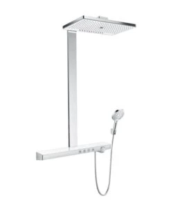 Hansgrohe Rainmaker Select - Duschsäule Showerpipe 460 Mit Thermostatbatterie, 3 Strahlen, EcoSmart 9 L/min, Weiß / Verchromt 27029400