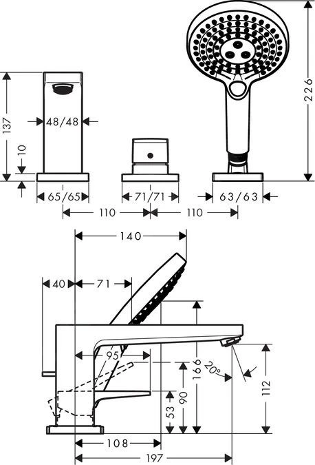 Hansgrohe Metropol - Badewannenarmatur Für Wannenrand, 3-Loch-Montage, Chrom 74551000 2 Hansgrohe Metropol - Badewannenarmatur Für Wannenrand, 3-Loch-Montage, Chrom 74551000 – Bild 2