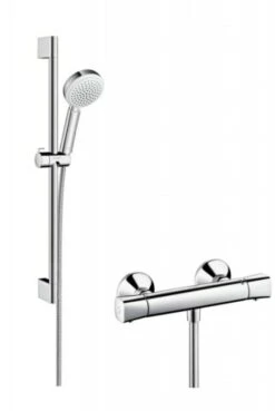 Hansgrohe Crometta 100 - Duschset Vario Mit Thermostatbatterie, Duschstange 650 Mm, Weiß / Verchromt 27030400