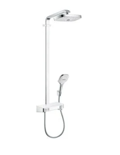 Hansgrohe Raindance Select E - Duschsäule Showerpipe 300 Mit Thermostatbatterie, EcoSmart 9 L/min, 3 Strahlen, Weiß / Verchromt 27283400