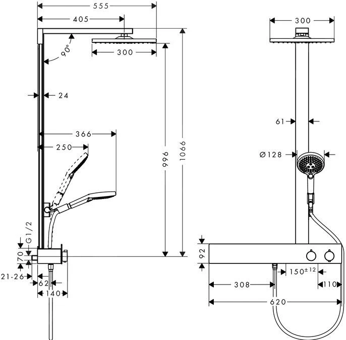 Hansgrohe Raindance E - Duschsäule Showerpipe 300 Mit Thermostatbatterie 600, EcoSmart 9 L/min, Verchromt 27364000 2 Hansgrohe Raindance E - Duschsäule Showerpipe 300 Mit Thermostatbatterie 600, EcoSmart 9 L/min, Verchromt 27364000 – Bild 2