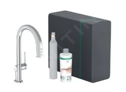 Hansgrohe Aqittura M91 - Spültischarmatur Mit Ausziehbarem Auslauf, SodaSystem, SBox, Verchromt 76806000
