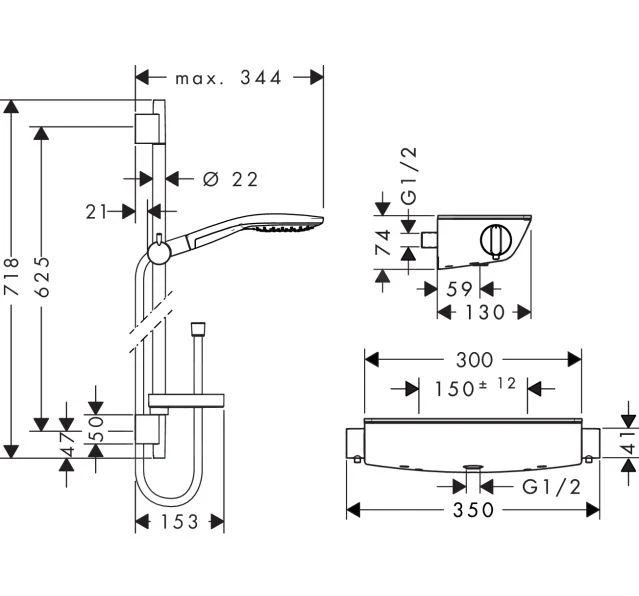 Hansgrohe Raindance Select S - Duschset Mit Thermostatbatterie 150 Mm, 3 Strahlen, Verchromt 27036000 2 Hansgrohe Raindance Select S - Duschset Mit Thermostatbatterie 150 Mm, 3 Strahlen, Verchromt 27036000 – Bild 2