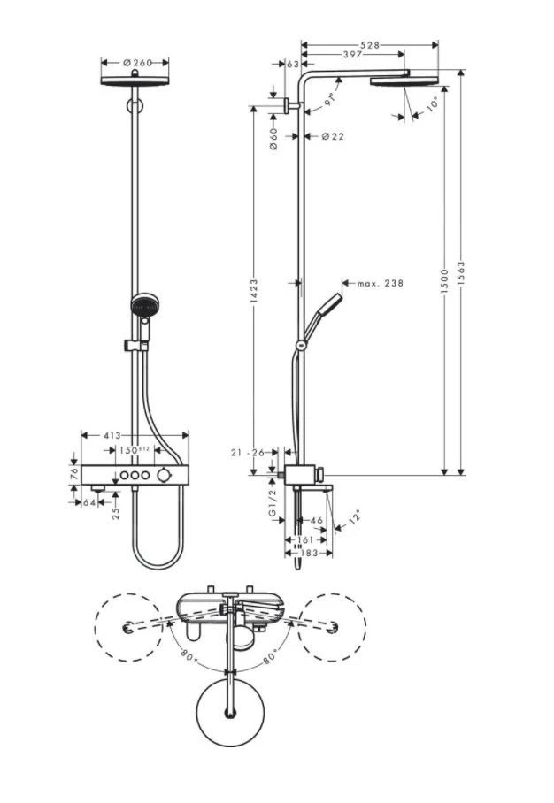 Hansgrohe Pulsify S - Duschset 260 Mit Wannenthermostat ShowerTablet Select 400, 1 Strahl, Verchromt 24230000 2 Hansgrohe Pulsify S - Duschset 260 Mit Wannenthermostat ShowerTablet Select 400, 1 Strahl, Verchromt 24230000 – Bild 2