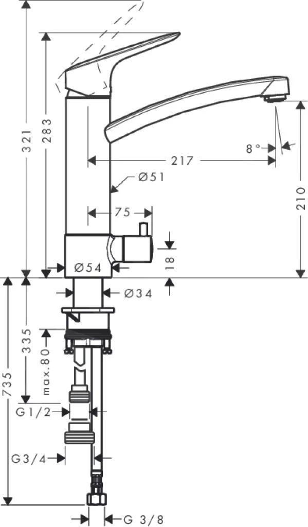 Hansgrohe Logis - Spültisch Einhebelmischer 220 Mit Geräteabsperrventil, Verchromt 71834000 2 Hansgrohe Logis - Spültisch Einhebelmischer 220 Mit Geräteabsperrventil, Verchromt 71834000 – Bild 2