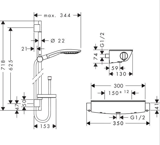 Hansgrohe Raindance Select S - Duschset Mit Thermostatbatterie 150 Mm, 3 Strahlen, Weiß / Verchromt 27036400 2 Hansgrohe Raindance Select S - Duschset Mit Thermostatbatterie 150 Mm, 3 Strahlen, Weiß / Verchromt 27036400 – Bild 2