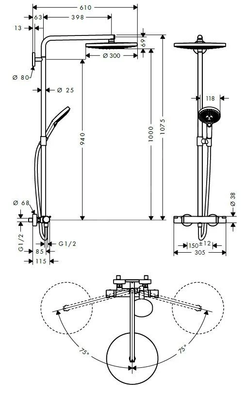 Hansgrohe Raindance Select S - Duschsäule Mit Thermostatbatterie 300 Mm, 2 Strahlen, Weiß / Verchromt 27133400 2 Hansgrohe Raindance Select S - Duschsäule Mit Thermostatbatterie 300 Mm, 2 Strahlen, Weiß / Verchromt 27133400 – Bild 2