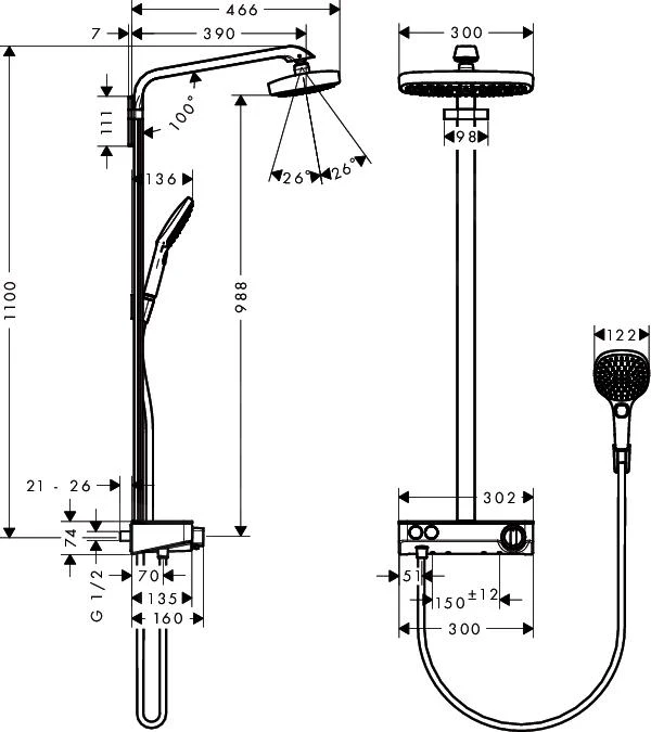 Hansgrohe Raindance Select E - Duschsäule Mit Thermostatbatterie ShowerTablet, 300 Mm, 2 Strahlen, Weiß / Verchromt 27126400 2 Hansgrohe Raindance Select E - Duschsäule Mit Thermostatbatterie ShowerTablet, 300 Mm, 2 Strahlen, Weiß / Verchromt 27126400 – Bild 2