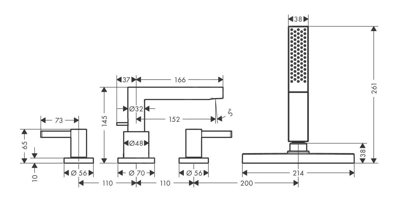 Hansgrohe Finoris - Armatur Am Wannenrand, 4-Loch-Installation, SBox, Schwarz Matt 76444670 2 Hansgrohe Finoris - Armatur Am Wannenrand, 4-Loch-Installation, SBox, Schwarz Matt 76444670 – Bild 2