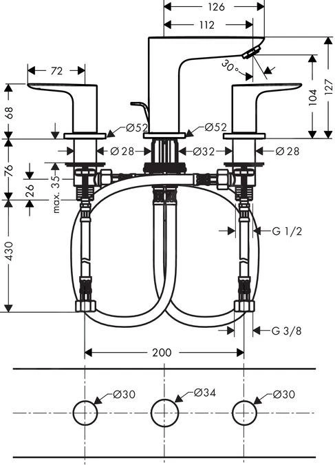 Hansgrohe Talis E - Waschtischarmatur Mit Ablaufgarnitur, 3-Loch-Montage, Chrom 71733000 2 Hansgrohe Talis E - Waschtischarmatur Mit Ablaufgarnitur, 3-Loch-Montage, Chrom 71733000 – Bild 2