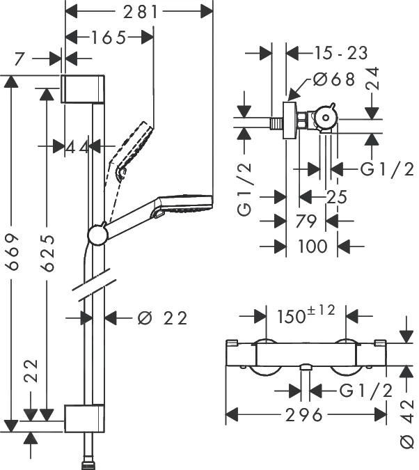 Hansgrohe Crometta - Duschset Vario Mit Thermostatbatterie Ecostat 1001 CL, 2 Strahlen, Weiß / Verchromt 27812400 2 Hansgrohe Crometta - Duschset Vario Mit Thermostatbatterie Ecostat 1001 CL, 2 Strahlen, Weiß / Verchromt 27812400 – Bild 2