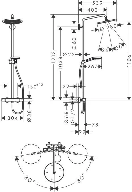 Hansgrohe Croma Select S - Duschsäule Showerpipe 280 Mit Thermostatbatterie, EcoSmart, Gold Poliert 26891990 2 Hansgrohe Croma Select S - Duschsäule Showerpipe 280 Mit Thermostatbatterie, EcoSmart, Gold Poliert 26891990 – Bild 2