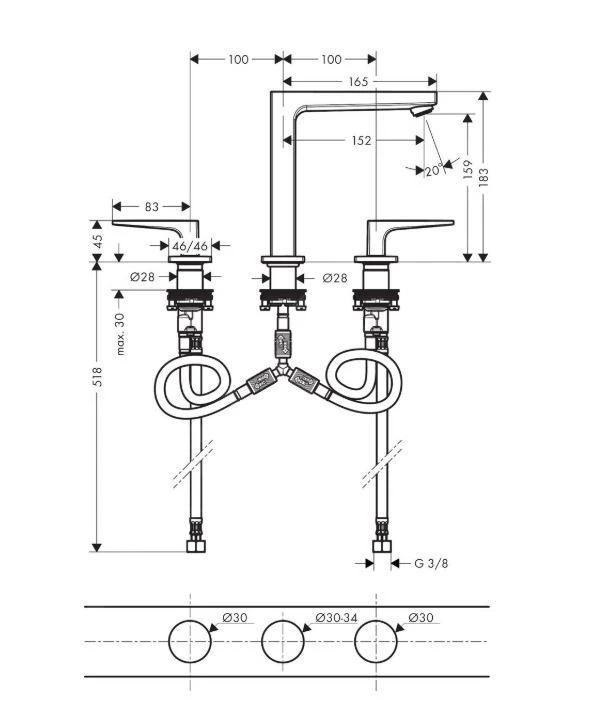 Hansgrohe Metropol - Waschtischarmatur Mit Push-Open-Ablaufgarnitur, 3-Loch-Montage, Chrom 32515000 2 Hansgrohe Metropol - Waschtischarmatur Mit Push-Open-Ablaufgarnitur, 3-Loch-Montage, Chrom 32515000 – Bild 2