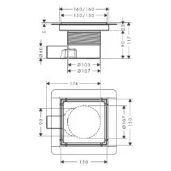 Hansgrohe RainDrain Brilliance Komplettset Punktablauf 15/15 Cm Rückseitig Befliesbar -Hansgrohe Verkaufsgeschäft hansgrohe raindrain duschrinnen und punktablaeufe brilliance 11042974